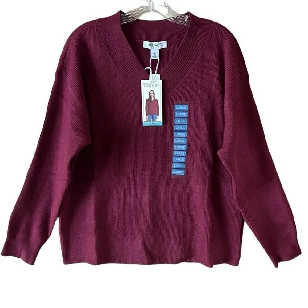 NEW Nine West Burgundy V Neck Sweater